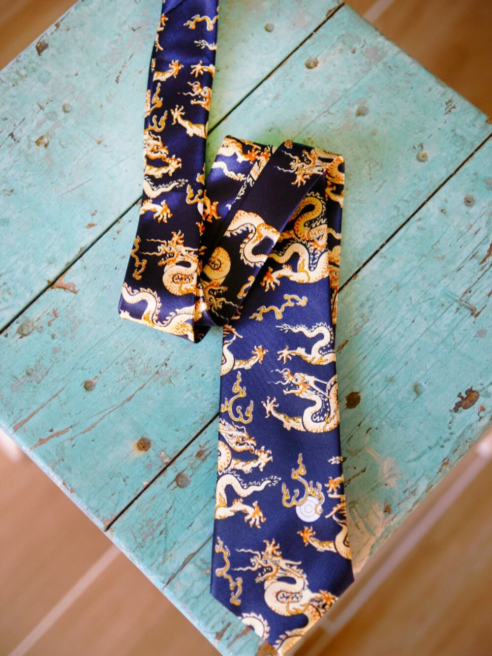 Vintage Gold Dragon Pattern Kai Long Brand Necktie Handmade Silk